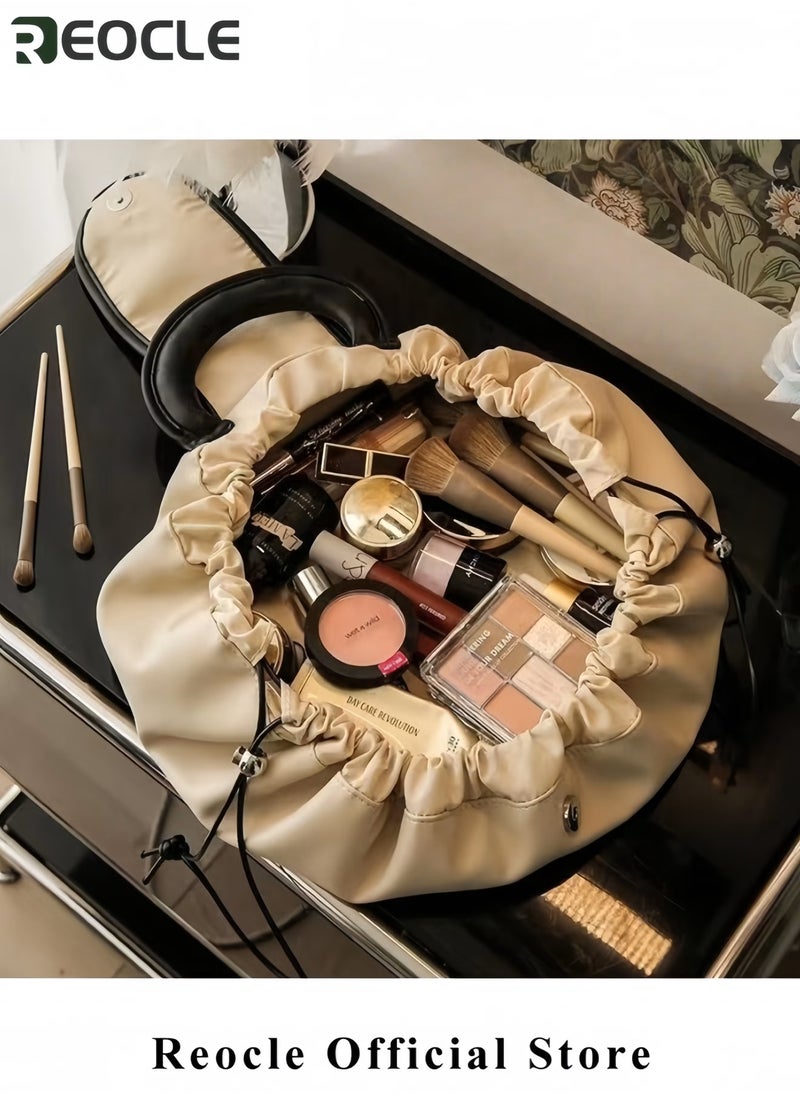 REOCLE Lightweight Cosmetic Bag Toiletry Bag Large Capacity Waterproof Portable Storage Bag Super Large High-End Light Luxury Travel Bag with Drawstring - Image 3