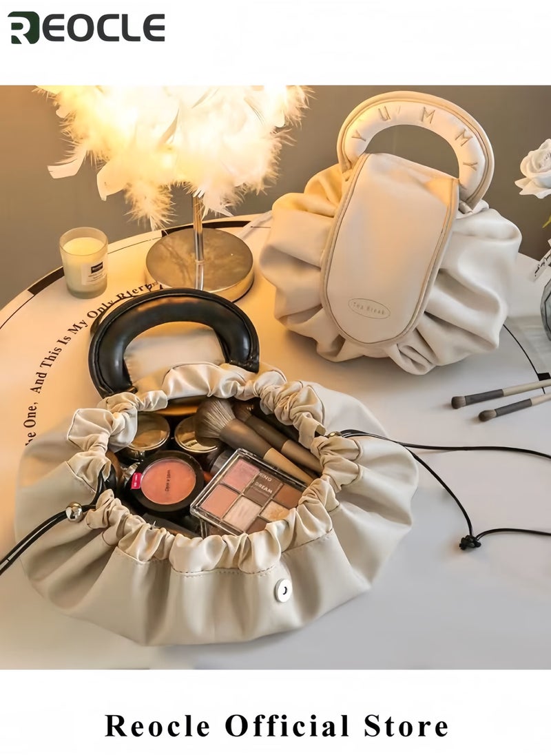 REOCLE Lightweight Cosmetic Bag Toiletry Bag Large Capacity Waterproof Portable Storage Bag Super Large High-End Light Luxury Travel Bag with Drawstring - Image 4