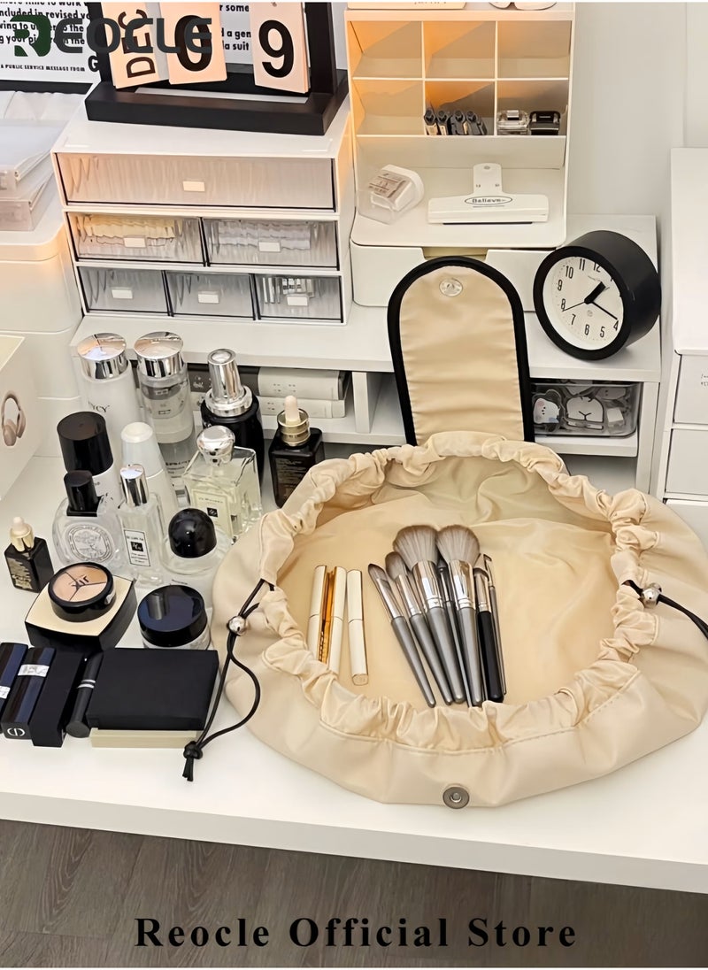 REOCLE Lightweight Cosmetic Bag Toiletry Bag Large Capacity Waterproof Portable Storage Bag Super Large High-End Light Luxury Travel Bag with Drawstring - Image 5