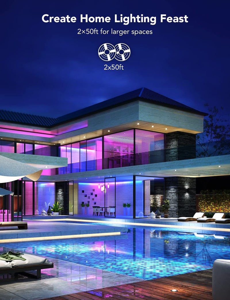 Govee 100ft RGBIC LED Strip Lights, Smart LED Lights for Bedroom, Bluetooth LED Strip Lights APP Control, DIY Multiple Colors on One Line, Color Changing LED Lights for Bedroom Decor, 2 Rolls of 50ft - Image 4