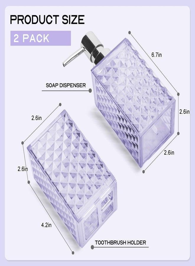 RRM Bathroom Accessories Set 2 PCS, Purple Bathroom Accessories Include Soap Dispenser and Toothbrush Holder, Diamond Pattern Bathroom Set for Boho Bathroom Decor - Image 2