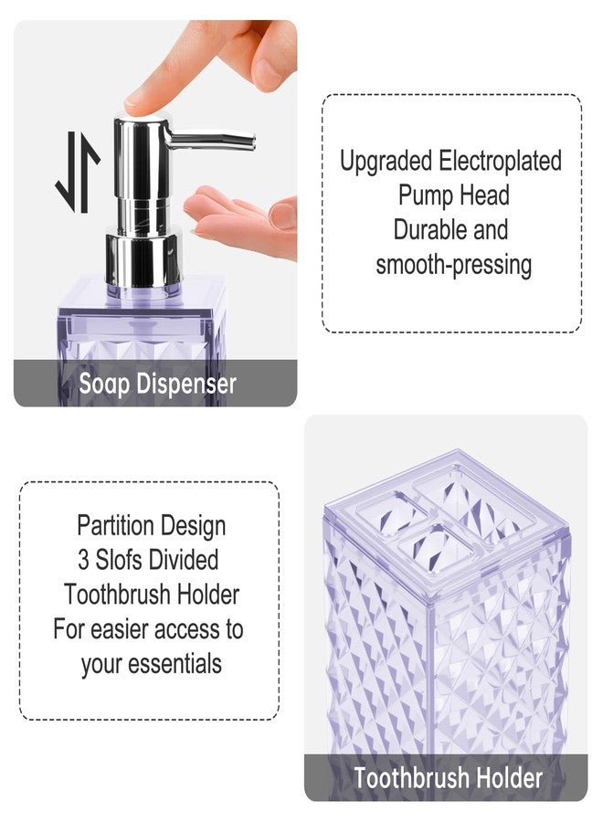 RRM Bathroom Accessories Set 2 PCS, Purple Bathroom Accessories Include Soap Dispenser and Toothbrush Holder, Diamond Pattern Bathroom Set for Boho Bathroom Decor - Image 3