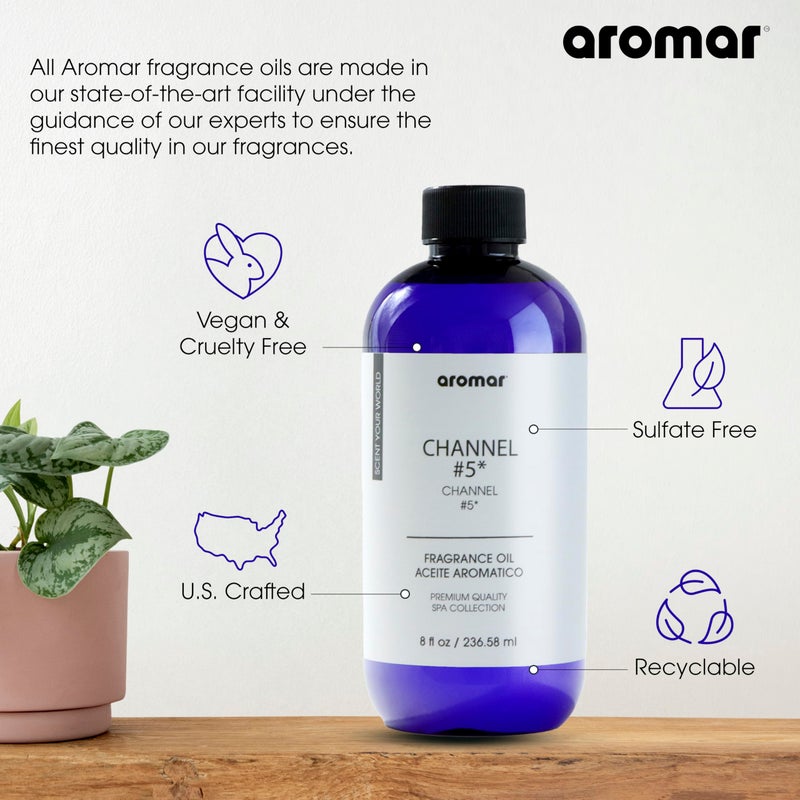 AROMAR Premium Fragrance Oil, Long-Lasting, Refreshing Uplifting Aroma for Aromatherapy, Relaxation & Household Uses. Channel #5 8oz - Image 5