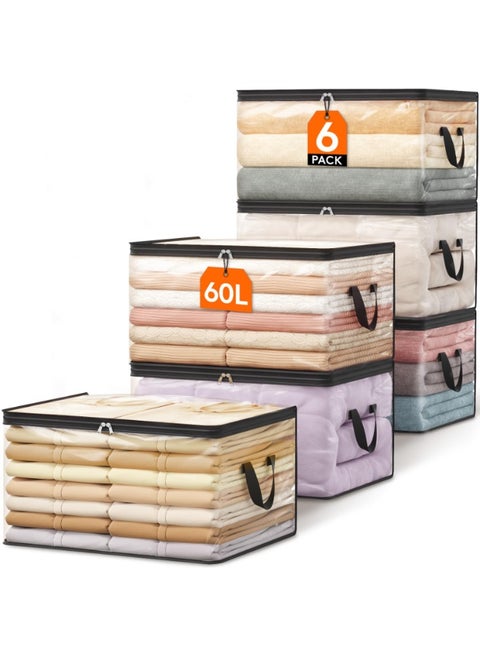 Lifewit 6 Pack Clear Clothes Storage Bags, 60L Plastic Blanket Vinyl Foldable Moving Bags with Zipper, Closet Organizers and Storage Containers for Bedding,...