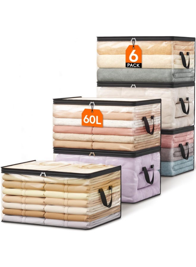 XiuWoo Lifewit 6 Pack Clear Clothes Storage Bags, 60L Plastic Blanket Vinyl Foldable Moving Bags with Zipper, Closet Organizers and Storage Containers for Bedding,... - Image 1
