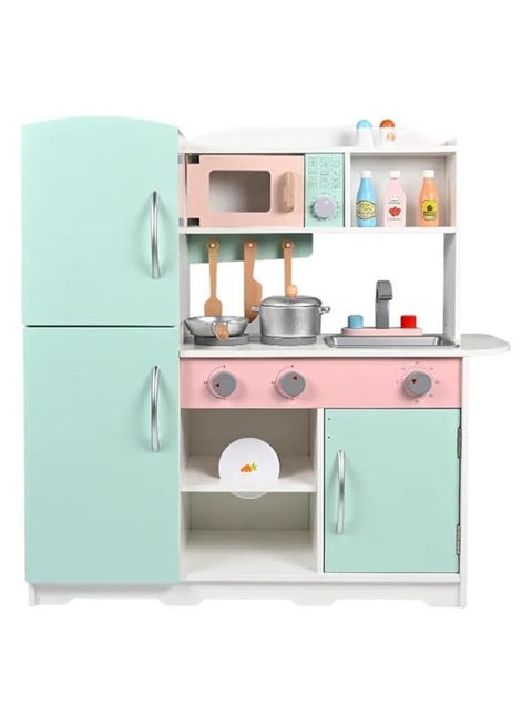 مجموعة العاب مطبخ للاطفال من البدر، مطبخ لعب للاطفال الصغار مع ملحقات طعام، لعبة مطبخ خشبية مع فرن، مجموعة العاب طبخ الطعام ولعبة حوض اللعب، للاطفال من سن 3-10 سنوات (ملونة، 71 × 25 × 71.5)