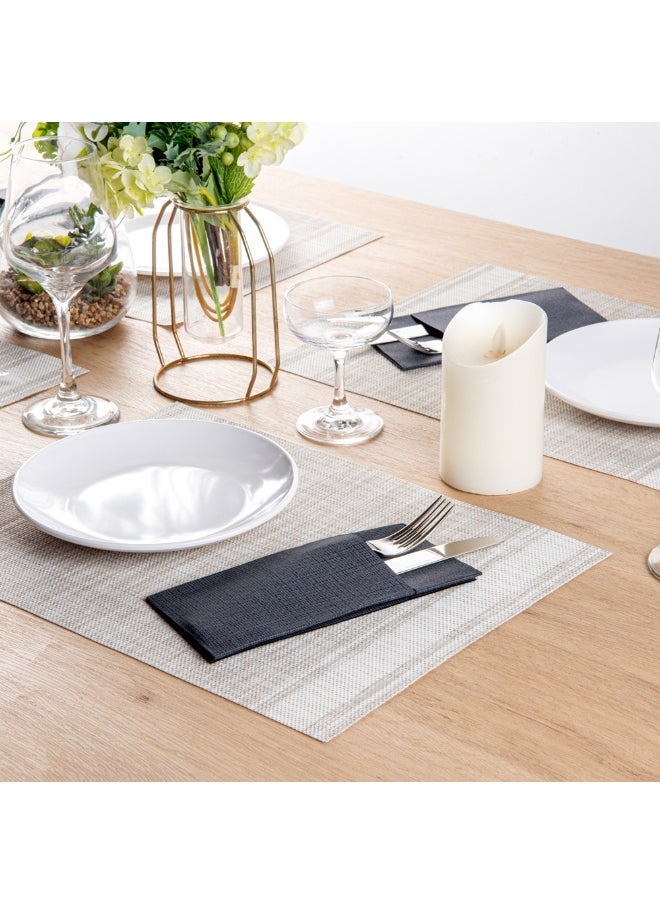 Restaurantware Luxenap 15.8 Inch Dinner Napkins, 800 Linen Feel Disposable Napkins - With White Threads, Air Laid, Black Paper Pocket Napkin Sleeves, Pre-Folded, Built-In Pocket For Silverware  - Image 5