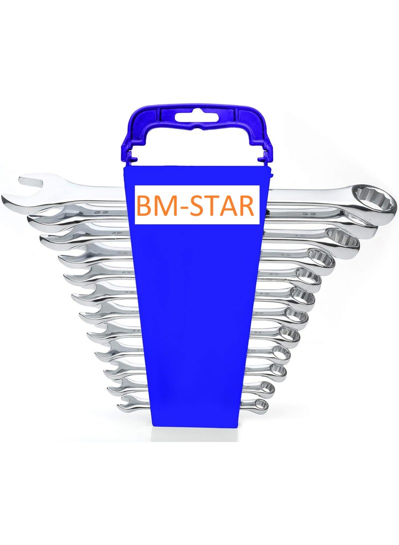 طقم مفاتيح ربط BM-STAR، مصنوع من فولاذ الكروم والفاناديوم، مقاسات مترية من 6 إلى 22 مم، 12 قطعة مع رف تخزين - Image 1