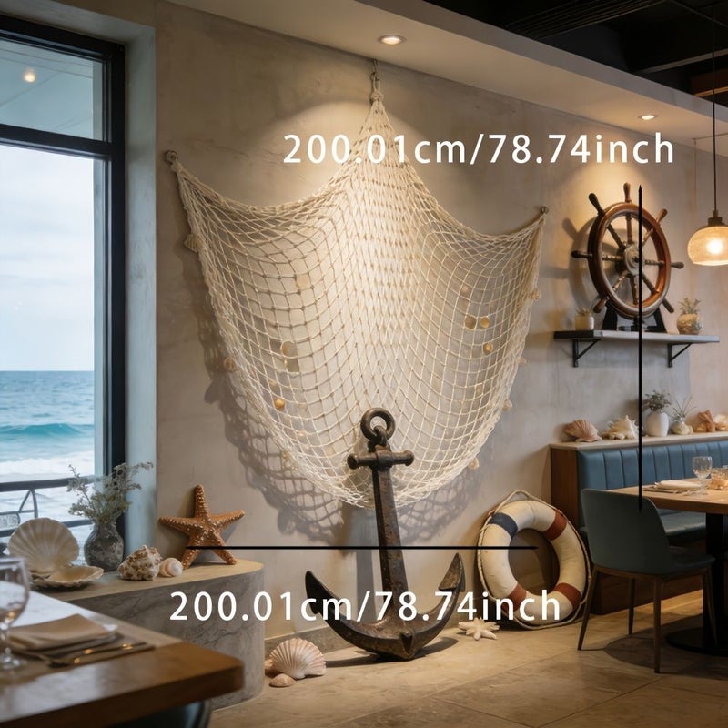 75x75 بوصة شبكة صيد يدوية للزينة الجدارية لديكور حفل المحيط والشاطئ ذي الطابع البحري - Image 3