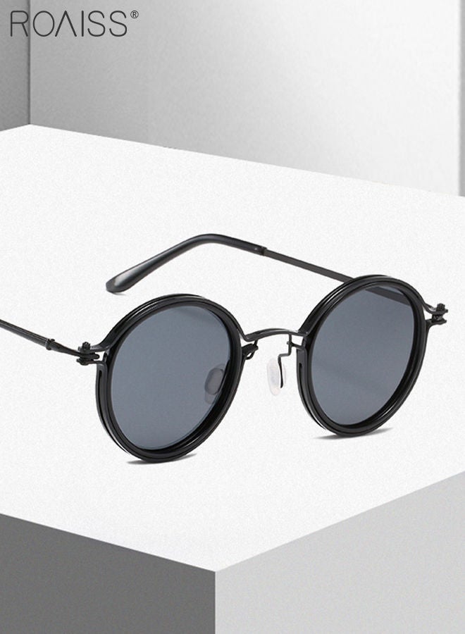 رويس نظارة شمسية دائرية مستقطبة نسائية، نظارة الشمس الواقية من الأشعة فوق البنفسجية 400 بإطار معدني أسود وعدسات رمادية، ظلال شمس مضادة للوهج عصرية أنيقة للنساء مع حافظة النظارة، 47 مم - Image 3