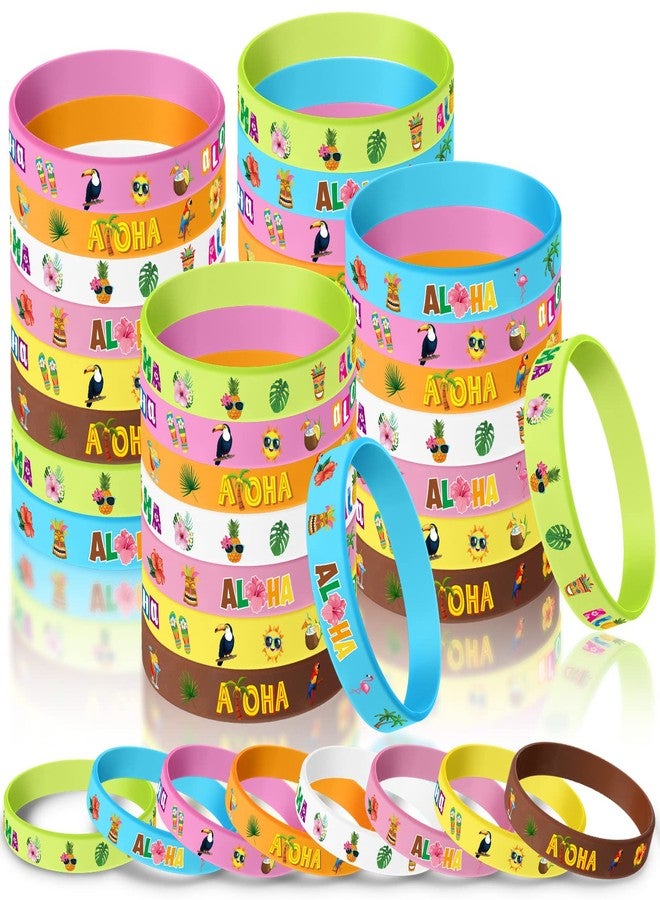 Capoda 32 Pcs Hawaiian Party Bracelets Silicone Hawaiian Tropical Wristbands Tropical Luau Bracelets Flamingo Wristbands Hawaii Luau Party Favors for Summer Beach Supplies over 14 Years - Image 1