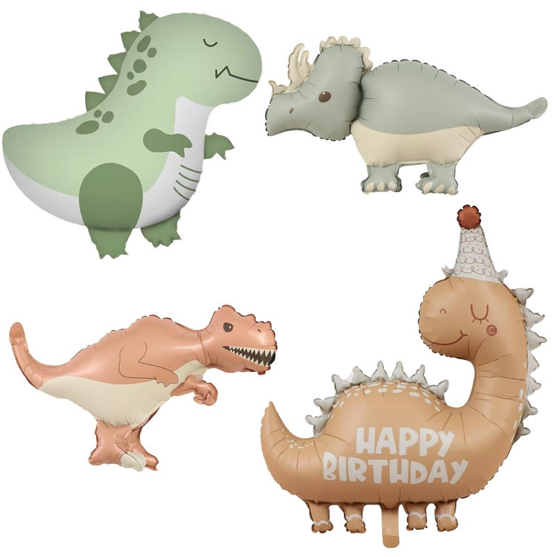 Jolbndcv Giant Cute 3D Dino Balloons Set4 Pcs Foil Mylar Helium Balloons for Outdoor Dinosaur Party Birthday Decor Supplies - Image 3