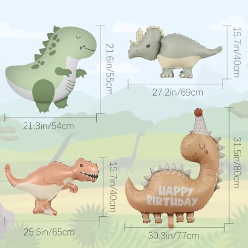 Jolbndcv Giant Cute 3D Dino Balloons Set4 Pcs Foil Mylar Helium Balloons for Outdoor Dinosaur Party Birthday Decor Supplies - Image 5
