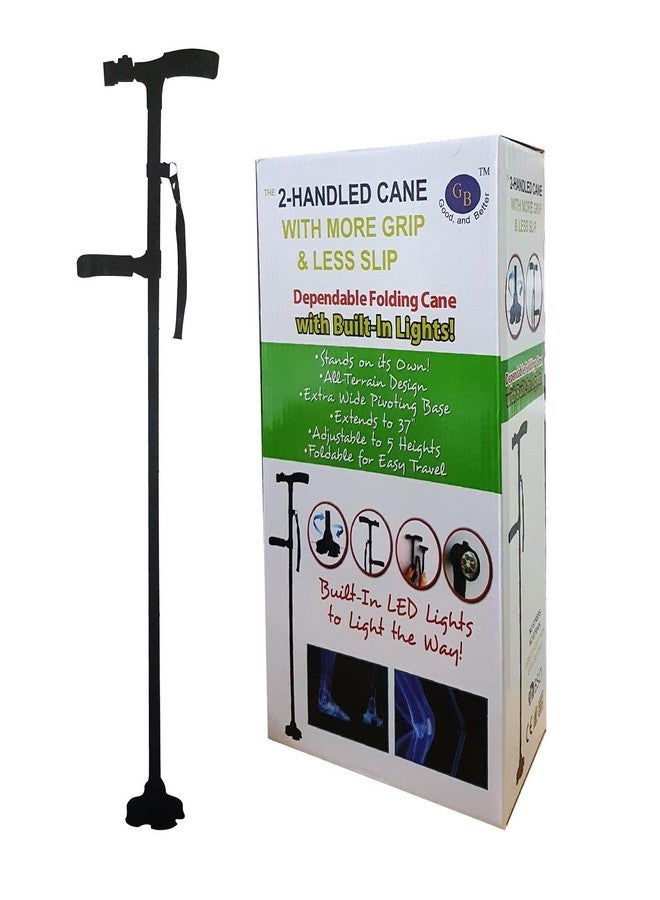 Maharsh Two Handled Cane with More Grip & Less Slip Dependable Folding Cane with Built in Lights - Image 1