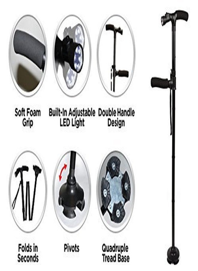 Maharsh Two Handled Cane with More Grip & Less Slip Dependable Folding Cane with Built in Lights - Image 2