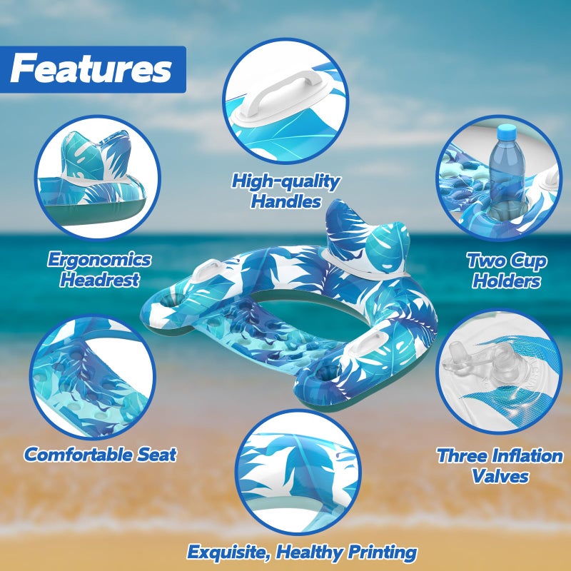 KEUCL Pool Floats, 3 Pack Inflatable Pool Float Chairs with Cupholders & Handles, Pool Floats Adult & Kids Perfect for Pool Lake & Rivers, Pool Toys Party, Relaxing Inflatable Chair for Swimming Pool - Image 3