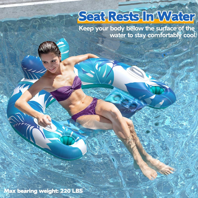 KEUCL Pool Floats, 3 Pack Inflatable Pool Float Chairs with Cupholders & Handles, Pool Floats Adult & Kids Perfect for Pool Lake & Rivers, Pool Toys Party, Relaxing Inflatable Chair for Swimming Pool - Image 5