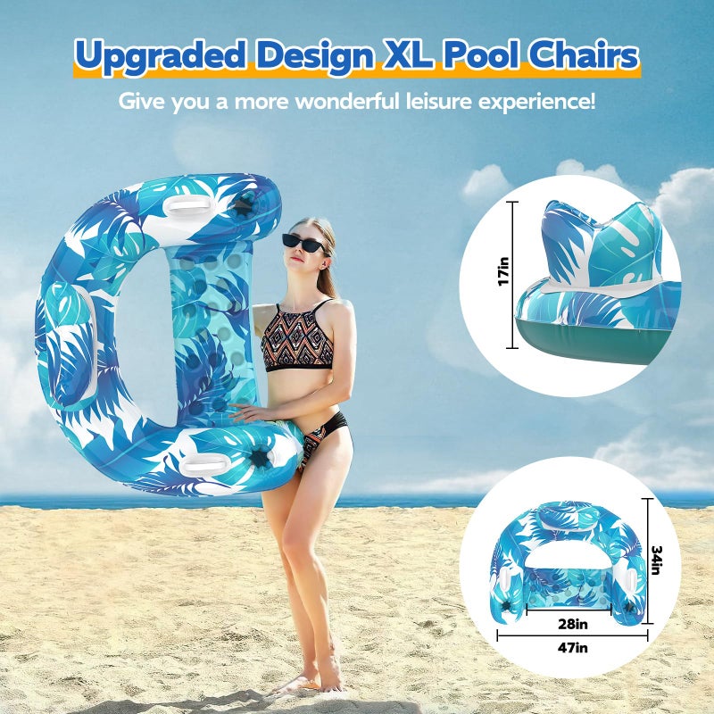 KEUCL Pool Floats, 3 Pack Inflatable Pool Float Chairs with Cupholders & Handles, Pool Floats Adult & Kids Perfect for Pool Lake & Rivers, Pool Toys Party, Relaxing Inflatable Chair for Swimming Pool - Image 4