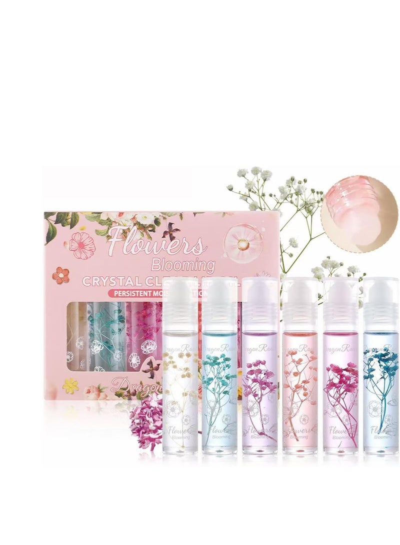 SYOSI مجموعة من 6 ملمع شفاه مرطب بزيت دوار لامع على شكل زهرة شفافة وممتلئة طبيعية لامعة وأحمر شفاه سائل يدوم طويلاً للنساء والفتيات - Image 1