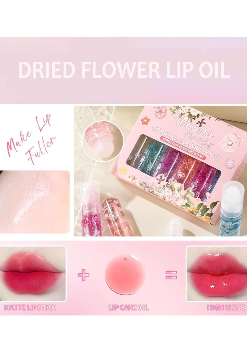 SYOSI مجموعة من 6 ملمع شفاه مرطب بزيت دوار لامع على شكل زهرة شفافة وممتلئة طبيعية لامعة وأحمر شفاه سائل يدوم طويلاً للنساء والفتيات - Image 3