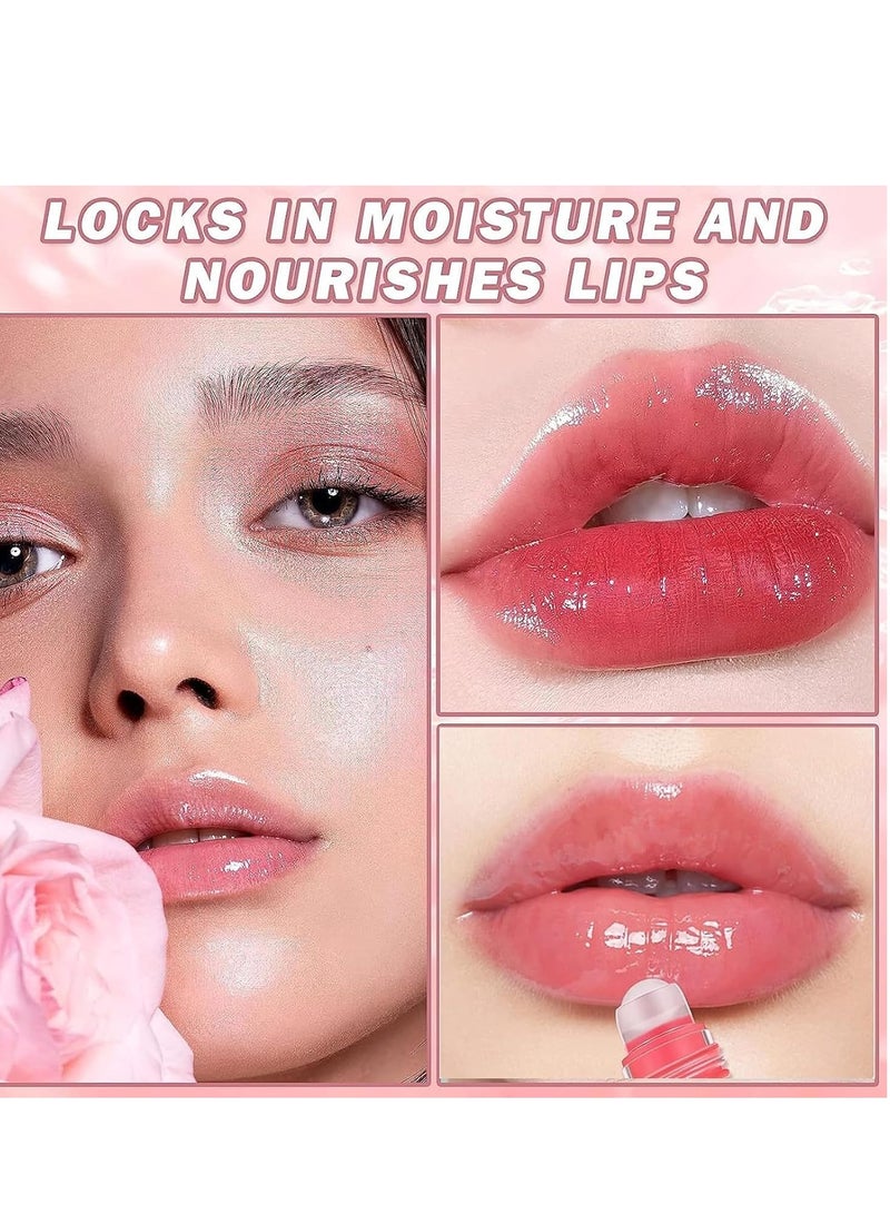 SYOSI مجموعة من 6 ملمع شفاه مرطب بزيت دوار لامع على شكل زهرة شفافة وممتلئة طبيعية لامعة وأحمر شفاه سائل يدوم طويلاً للنساء والفتيات - Image 2