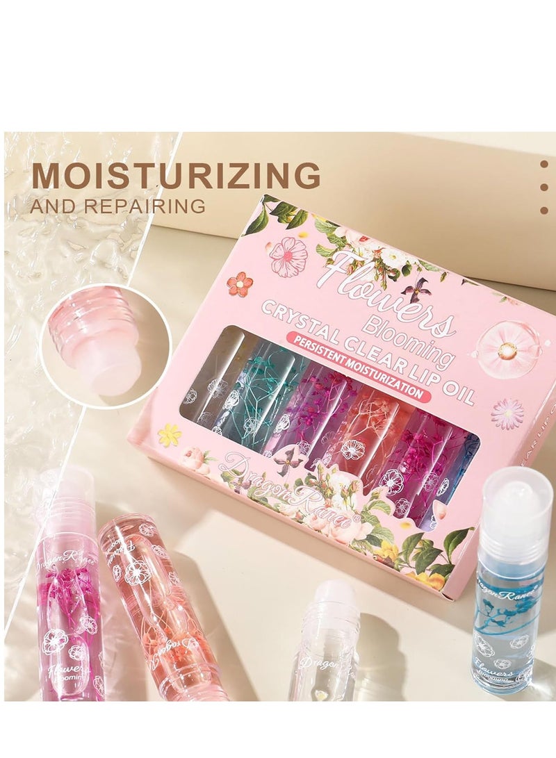 SYOSI مجموعة من 6 ملمع شفاه مرطب بزيت دوار لامع على شكل زهرة شفافة وممتلئة طبيعية لامعة وأحمر شفاه سائل يدوم طويلاً للنساء والفتيات - Image 5