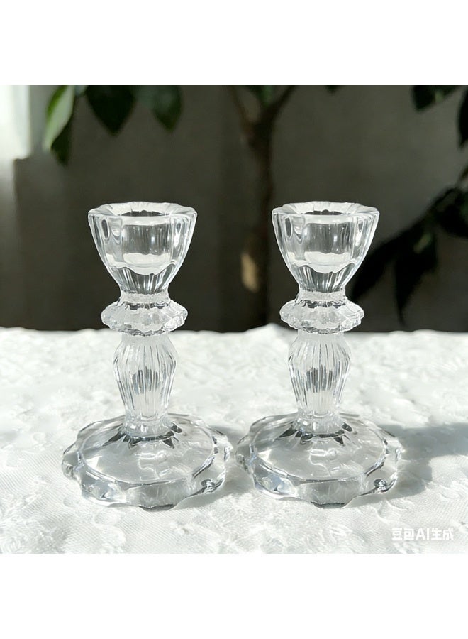 HOMESTAR 2pcs Glass Candlestick Holders 11 cm Taper Candle Clear for Wedding Festival, Party & Festival Decor - Image 1