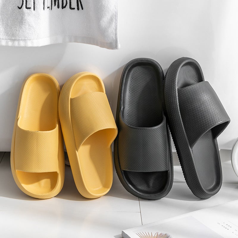 Summer home Internet celebrity EVA slippers one-word slippers thick-soled couple slippers simple non-slip solid feeling bathroom 38-39 black - Image 4