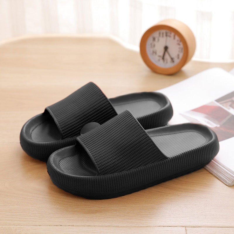 Summer home Internet celebrity EVA slippers one-word slippers thick-soled couple slippers simple non-slip solid feeling bathroom 38-39 black - Image 1