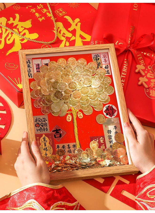 Generic Ge Qiang Fortune Tree Diy Photo Frame 50 Cents Coin Decoration Move Opening Wedding Year Gift Ornaments Material Bag-Color:16inch Wall Hanging + Gift Recommendation [color Paper + Ribbon + Hanging Card + Gift Box] - Standard Model: Bring Your Own Coins (rich And Rich Background + Walnut Photo Frame + Tree Trunk +  - Image 2