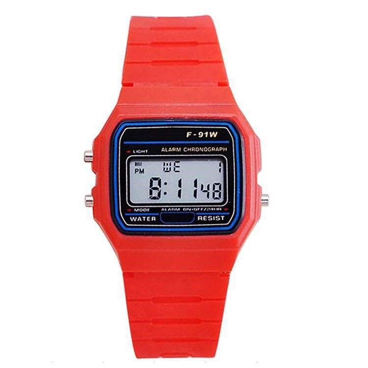 LED electronic watch WR F91W steel belt A159 Harajuku wind card custom wholesale gift watchSilicone Red Silicone Red 