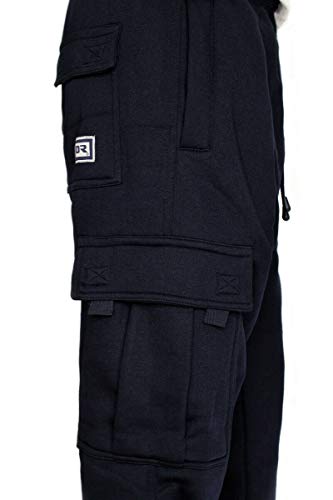 DREAM USA Men's Heavyweight Fleece Cargo Sweatpants, Navy, XX-Large - Image 3