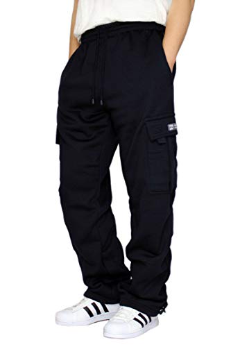 DREAM USA Men's Heavyweight Fleece Cargo Sweatpants, Navy, XX-Large - Image 5