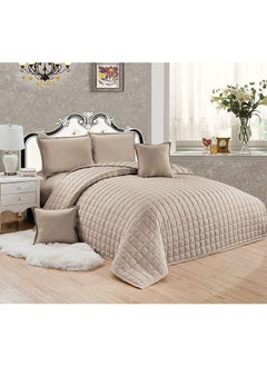 Arabest 4-Piece Quilted Compressed Comforter Set For All Season Microfiber Brown Single 1 x Comforter 160x210cm 1 x Fitted Sheet 120x200+25cm 2 x Pillow Case 45x75cm 2 x Cushion Cover 45x45cm  - Image 1