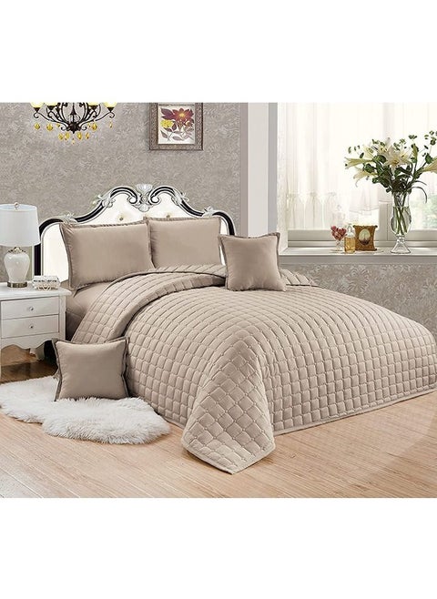 4-Piece Quilted Compressed Comforter Set For All Season Microfiber Brown Single 1 x Comforter 160x210cm 1 x Fitted Sheet 120x200+25cm 2 x Pillow Case 45x75cm 2 x Cushion Cover 45x45cm