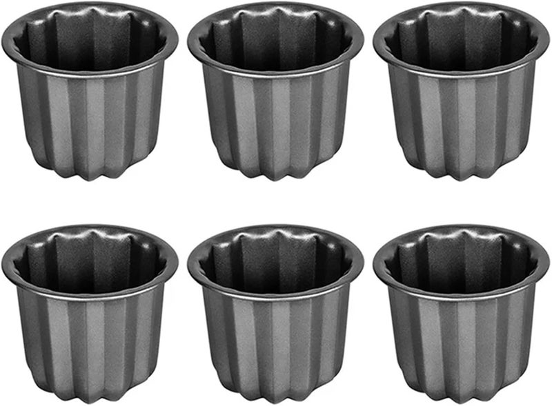 pureza 6pcs Non-Stick Baking Utensil Set - Carbon Steel Mini Canele And Muffin Bakeware For Pastries(Gray) - Image 1