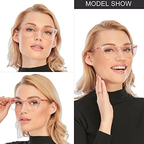 AQWANO Stylish Cat Eye Computer Reading Glasses Women Oversized Designer Blue Light Block Eyeglasses Readers Anti UV400 Eyestrain,Pink 1.0 - Image 5
