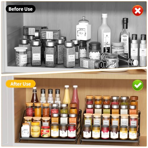 RCHYFEED Spice Rack Organizer for Cabinet Pantry4 Tier Spice Rack CountertopTierd Spice Organization Easy Visibility Depth Adjustable Seasoning Organizer for Cabinet Black 2Pack - Image 3