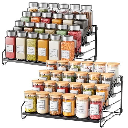 RCHYFEED Spice Rack Organizer for Cabinet Pantry4 Tier Spice Rack CountertopTierd Spice Organization Easy Visibility Depth Adjustable Seasoning Organizer for Cabinet Black 2Pack - Image 1