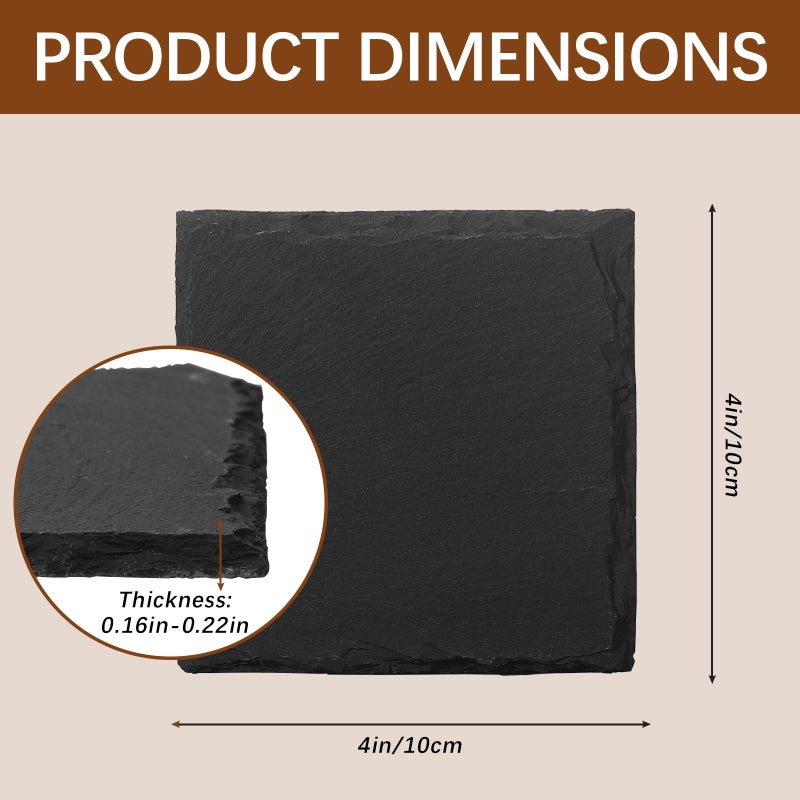 DASSNANE 60 PCS Slate Coasters Black Square 4 Inch Bulk Rock, Blank Laser Engraving, Scratch Resistant Bottom, Home Office Kitchen Gift Wedding Bar Party Square Coasters - Image 2