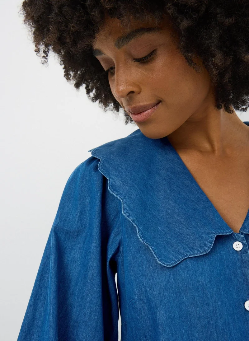 Matalan Denim Midwash Scalloped Collar Mini Dress
