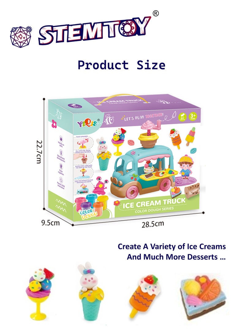 STEMTOY DIY Playdough Set Play Dough Tools Ice Cream Truck Play Set Play with 16 Pcs Accessories, 5 Colors Clay, Ice Cream Machine & Molds, Pretend Ice Cream Stand Shop Role-Playing Pretend Play Toy for Kids Girls Boys Ages 3+ Family Party Birthday - Image 3