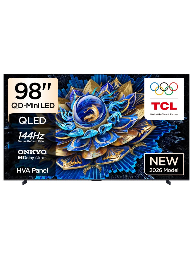 Television 98 Inch 4K QD-Mini LED Google Smart TV, 144Hz Refresh Rate, HDR High Brightness, 93% DCI-P3, AiPQ Pro, Slim & Uni-body Design (2026 Model) 98T8D Black