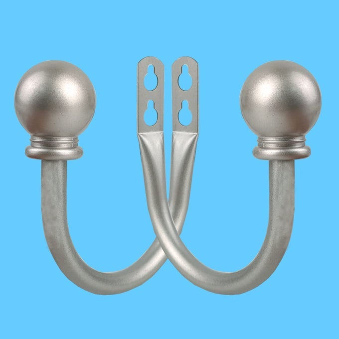 CURTAIN HOLDBACKS CURTAIN HOOKS FOR DRAPES WITH SCREWS WALL MOUNTED DECORATIVE DRAPERY HOLDBACKS FOR BEDROOM LIVINGROOM OFFICE SATIN NICKEL BALL FINIALS CURTAIN TIEBACKS 2PCS