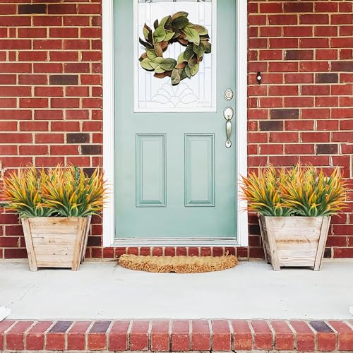 Phliofd 16Pcs Artificial Grass Fake Plants 173in Outdoor Plastic Plants UV Resistant Greenery Fake Grass for Home Window Garden Office Patio Hanging Planter Pathway Front Porch Dcor Orange Yellow - Image 3