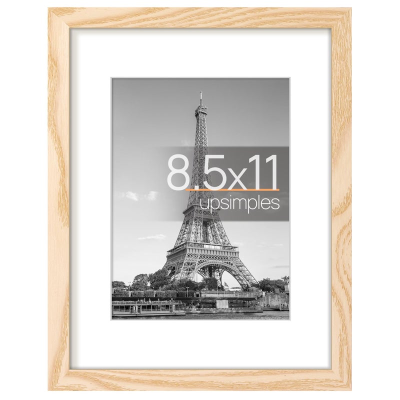 upsimples upsimples 8.5x11 Picture Frame  Display Pictures 6x8 with Mat or 8.5x11 Without Mat  Wall Hanging Photo Frame  Natural  1 Pack