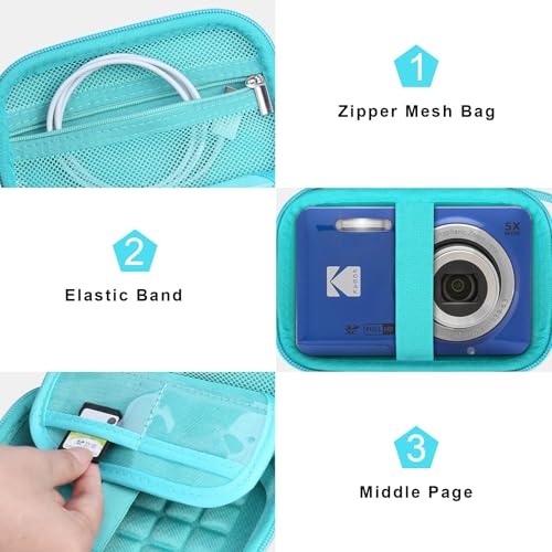 Canboc Carrying Case for KODAK PIXPRO FZ55/ FZ45/ FZ43/ FZ53 16MP Digital Camera, Video Vlogging Camera Bag, Zipper Mesh Pocket fit Cable, Green (Case Only) - Image 5