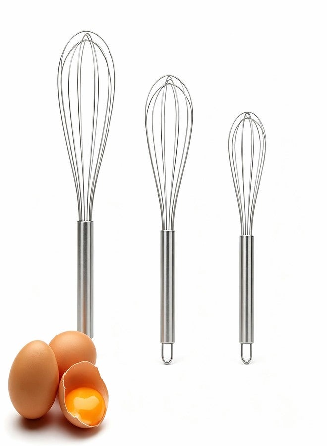 SSydl Stainless Steel Whisk Set, 3 Sizes (8", 10", 12") Kitchen Whisks for Cooking, Balloon Wire Whisk for Mixing, Whisking, Beating, Blending, Egg Beater, Baking, Whipping Cream, Frothing Milk - Image 1