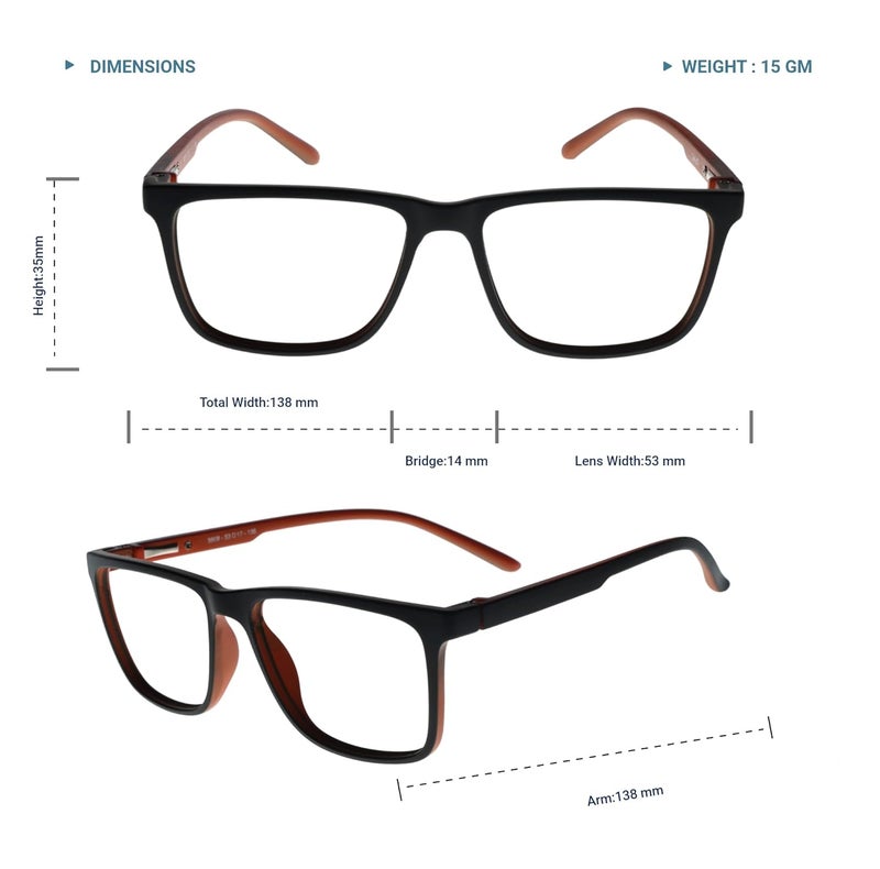 Lens+ Lensplus Square TR Full Rim Eyeglasses with Blue Cut Lightweight Unisex Eyewear for Men & Women | Stylish Computer & Daily Use Frame - Image 3
