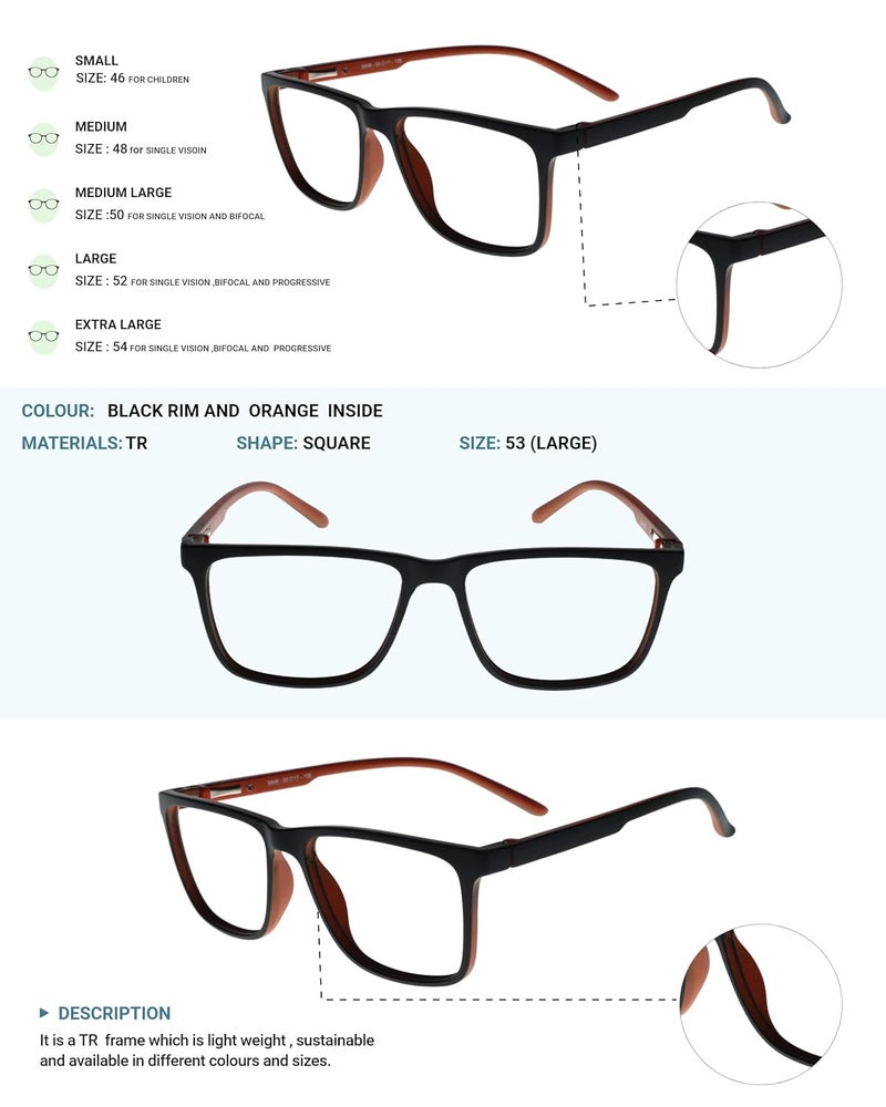 Lens+ Lensplus Square TR Full Rim Eyeglasses with Blue Cut Lightweight Unisex Eyewear for Men & Women | Stylish Computer & Daily Use Frame - Image 4